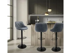 ML-Design Barhocker 2Er Set Kunstleder Anthrazit mit Rückenlehne und Fußstütze
