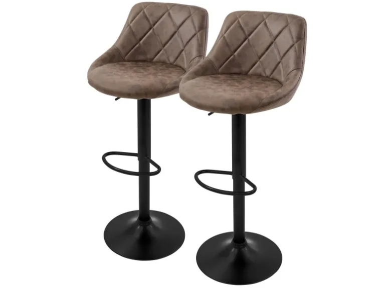 ML-Design Barhocker 2Er Set aus Kunstleder Braun mit Rückenlehne und Fußstütze