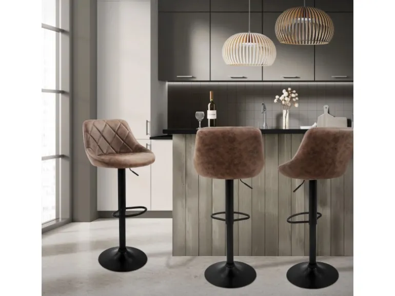 ML-Design Barhocker 2Er Set aus Kunstleder Braun mit Rückenlehne und Fußstütze