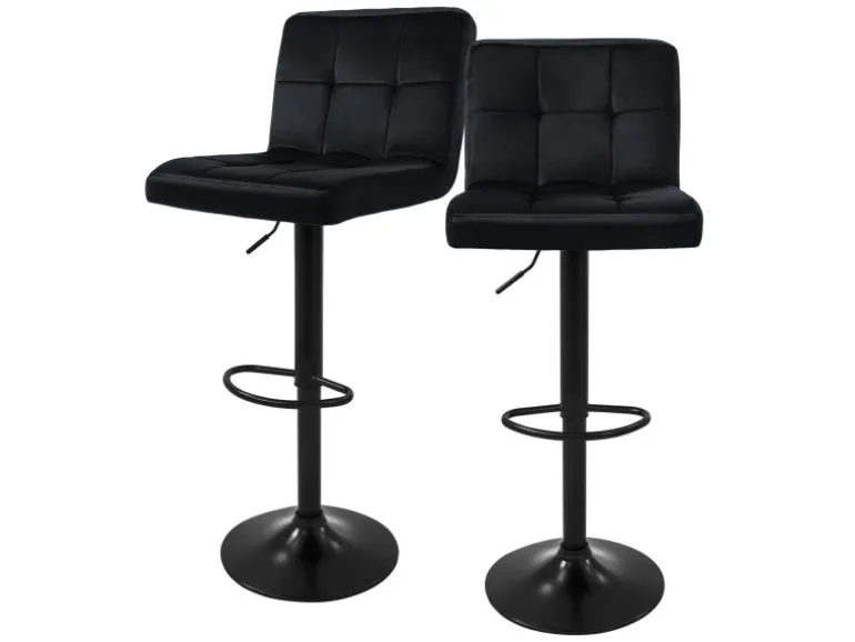 ML-Design Barhocker 2Er Set aus Samt Schwarz Barstuhl mit Rückenlehne Fußstütze
