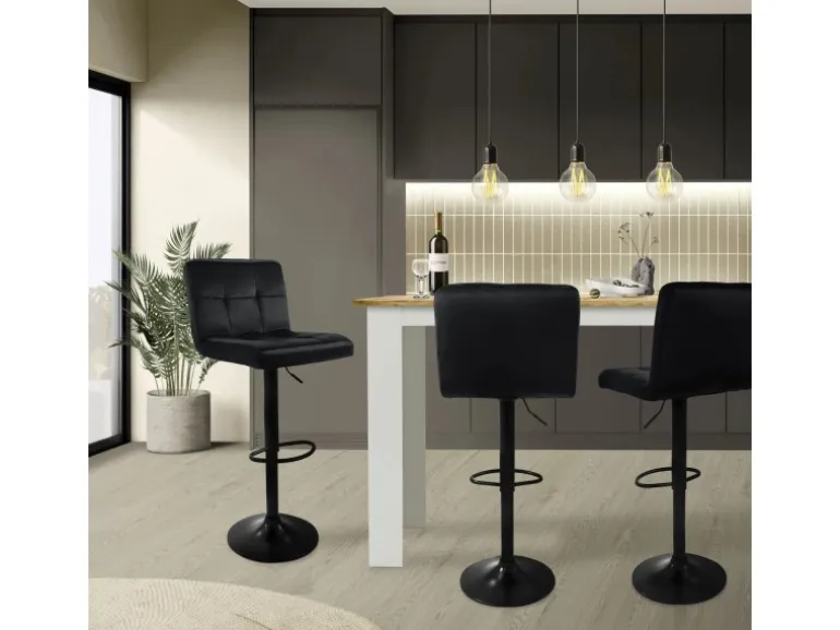 ML-Design Barhocker 2Er Set aus Samt Schwarz Barstuhl mit Rückenlehne Fußstütze