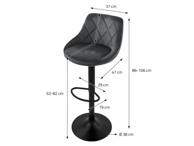 ML-Design Barhocker 4Er Set aus Samt Grau mit Rückenlehne Drehbar