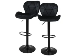 ML-Design Barhocker 2Er Set Samt Schwarz Gepolsterter Barstuhl mit Rückenlehne