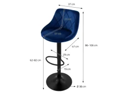 ML-Design Barhocker 2Er Set aus Samt Blau Barstuhl mit Rückenlehne und Fußstütze