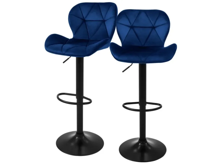 ML-Design Barhocker 2Er Set aus Samt Blau mit Rückenlehne und Fußstütze