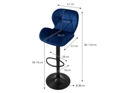 ML-Design Barhocker 2Er Set aus Samt Blau mit Rückenlehne und Fußstütze