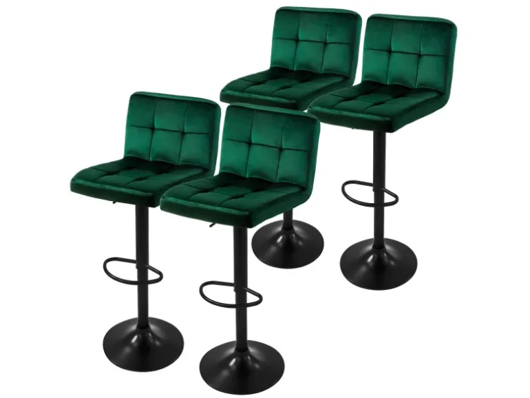 ML-Design Barhocker 4Er Set Bezug aus Samt Grün mit Rückenlehne und Fußstütze