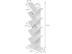 ML-Design Bücherregal mit 9 Ebenen in Baumform 50x25x140cm Weiß Holz Standregal