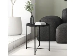 ML-Design Beistelltisch Rund 45xH52cm mit Abnehmbarem Tablett aus Metall Schwarz
