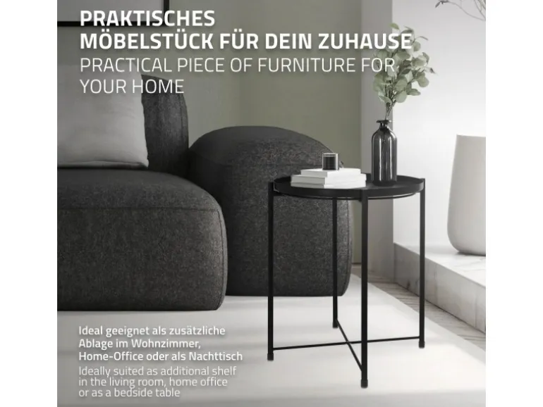 ML-Design Beistelltisch Rund 45xH52cm mit Abnehmbarem Tablett aus Metall Schwarz