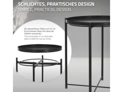 ML-Design Beistelltisch Rund 45xH52cm mit Abnehmbarem Tablett aus Metall Schwarz