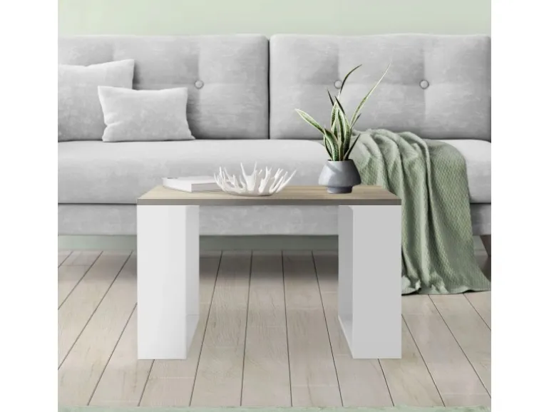 ML-Design Couchtisch 65x65x40 cm Eicheoptik-Weiß Quadratischer