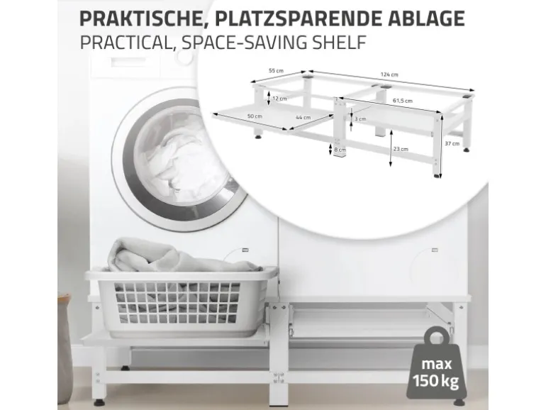 ML-Design Doppel Waschmaschinen-Untergestell 2 Ausziehbaren Ablagen Weiß Stahl
