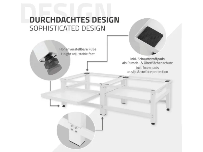 ML-Design Doppel Waschmaschinen-Untergestell 2 Ausziehbaren Ablagen Weiß Stahl
