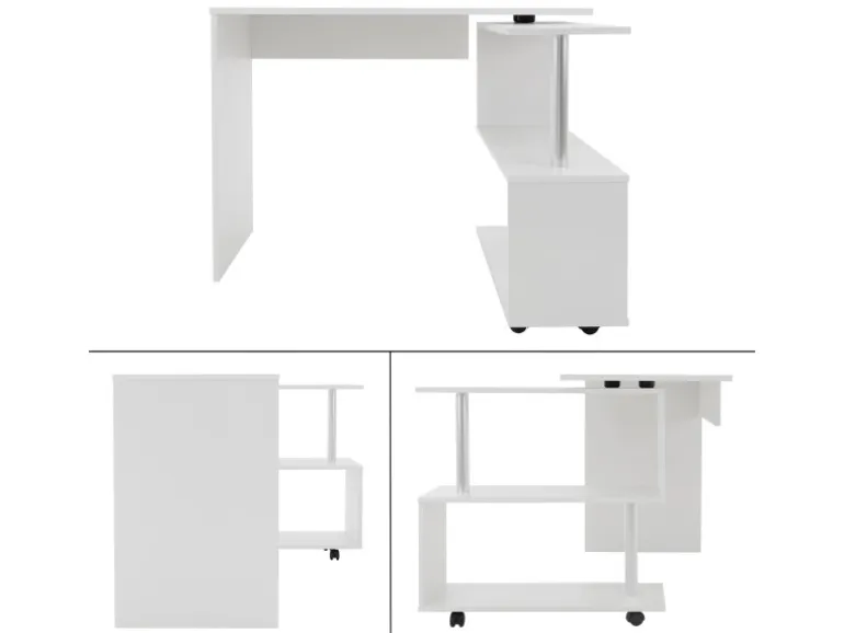 ML-Design Eckschreibtisch Drehbar L-Form Weiß Glänzend 150x88x75 cm