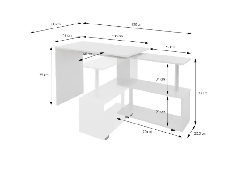 ML-Design Eckschreibtisch Drehbar L-Form Weiß Glänzend 150x88x75 cm