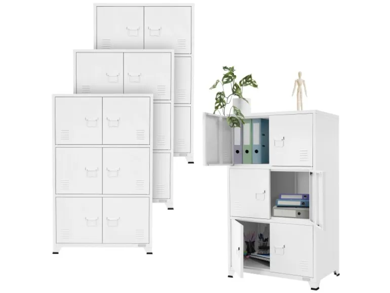 ML-Design 4Er Set Aktenschrank 75x40x120 cm Weiß Stahl Freistehend