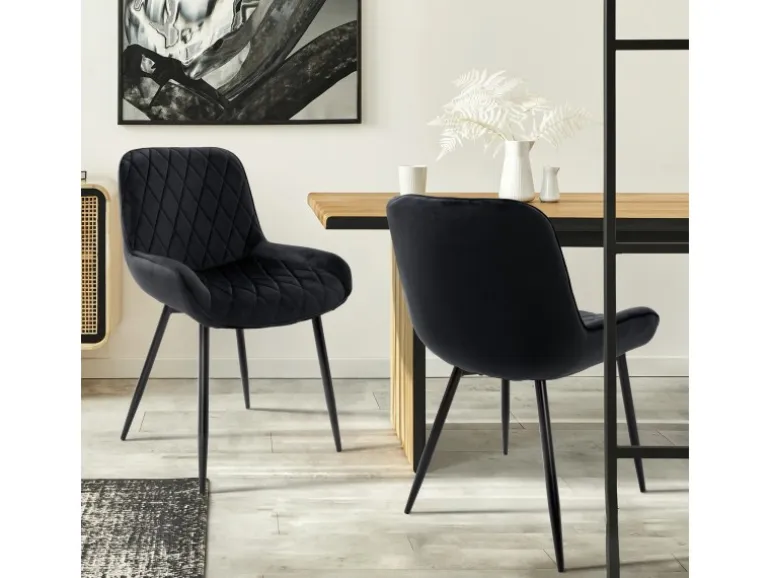ML-Design 2Er Set Esszimmerstühle mit Rücken und Armlehnen Schwarz Samt