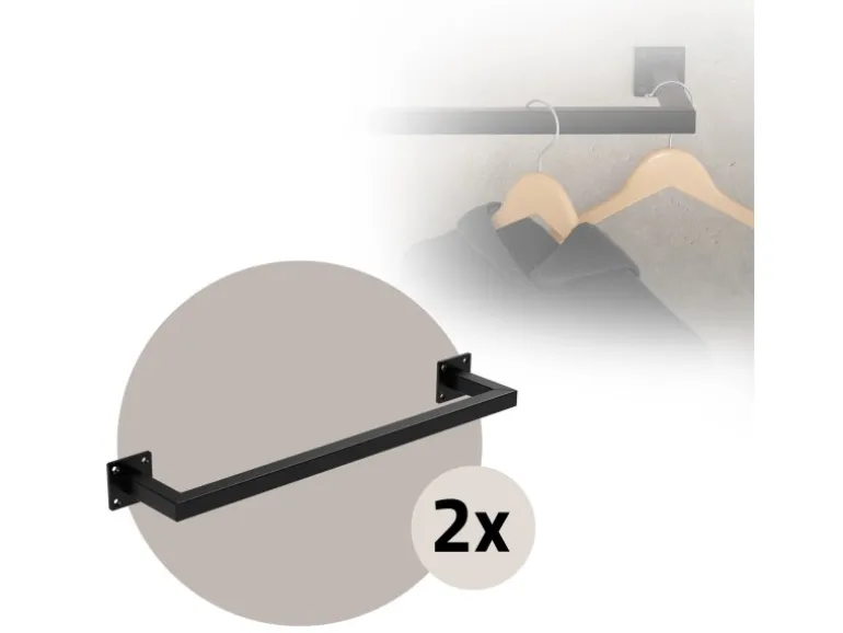 ML-Design 2Er Set Kleiderstange Rechteck für die Wand 12x60 cm Schwarz aus Stahl
