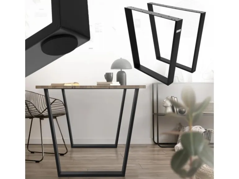ML-Design 2Er Set Tischbeine Trapez 75x72 cm V-Form Schwarz Profil 8x2 cm Stahl