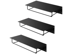 ML-Design 3Er Set Wandgarderobe mit Hakenleiste Kleiderstange 60x30x15cm Schwarz