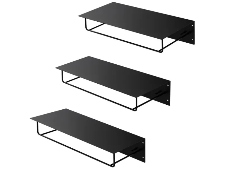 ML-Design 3Er Set Wandgarderobe mit Hakenleiste Kleiderstange 60x30x15cm Schwarz