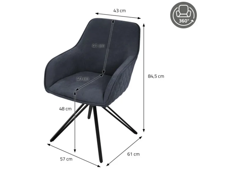 ML-Design Esszimmerstühle Drehbar 4Er Set Textil Webstoff Schwarz Drehstuhl