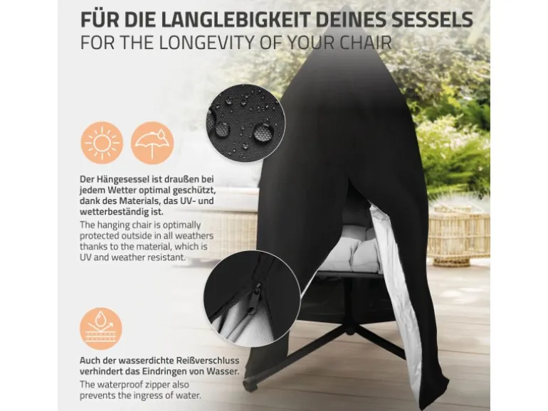 ML-Design Hängesessel Abdeckung mit Reißverschluss und Kordelzug 190x115 cm