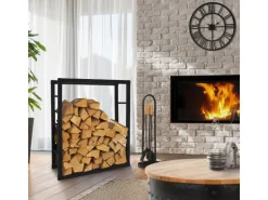 ML-Design Kaminholzregal 80x100x25 cm Rechteckig Schwarz Metall Innen/Außen