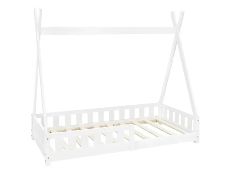 ML-Design Kinderbett Tipi 80x160 cm Weiß mit Rausfallschutz Lattenrost