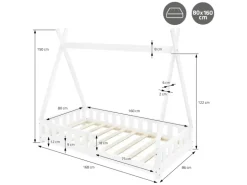 ML-Design Kinderbett Tipi 80x160 cm Weiß mit Rausfallschutz Lattenrost
