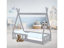 ML-Design Kinderbett Tipi 70x140 cm Hellgrau Rausfallschutz Lattenrost