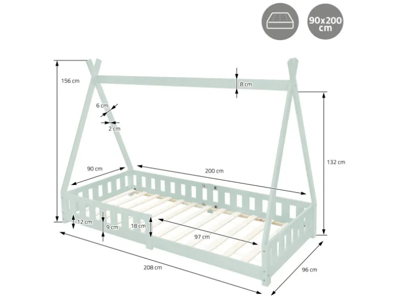 ML-Design Kinderbett Tipi 90x200 cm Mint mit Rausfallschutz Lattenrost