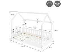ML-Design Kinderbett 80x160 cm mit Rausfallschutz Dach Lattenrost Weiß