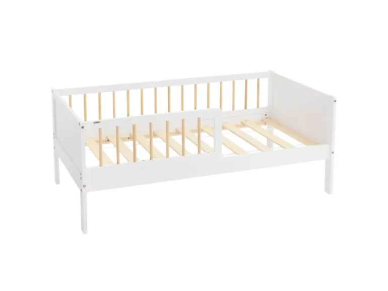 ML-Design Kinderbett 70x140 cm Weiß-Natur Einzelbett mit Lattenrost