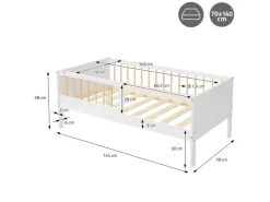 ML-Design Kinderbett 70x140 cm Weiß-Natur Einzelbett mit Lattenrost