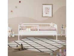 ML-Design Kinderbett 70x140 cm Weiß-Natur Einzelbett mit Lattenrost