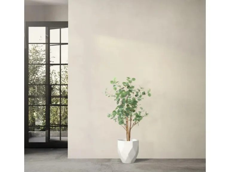 ML-Design Künstliche Eukalyptus 120cm Groß Kunstpflanze Naturholzstamm