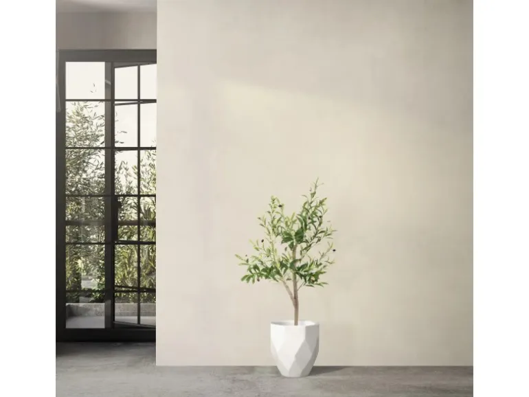 ML-Design Künstlicher Olivenbaum im Topf 120cm Groß mit Naturholzstamm