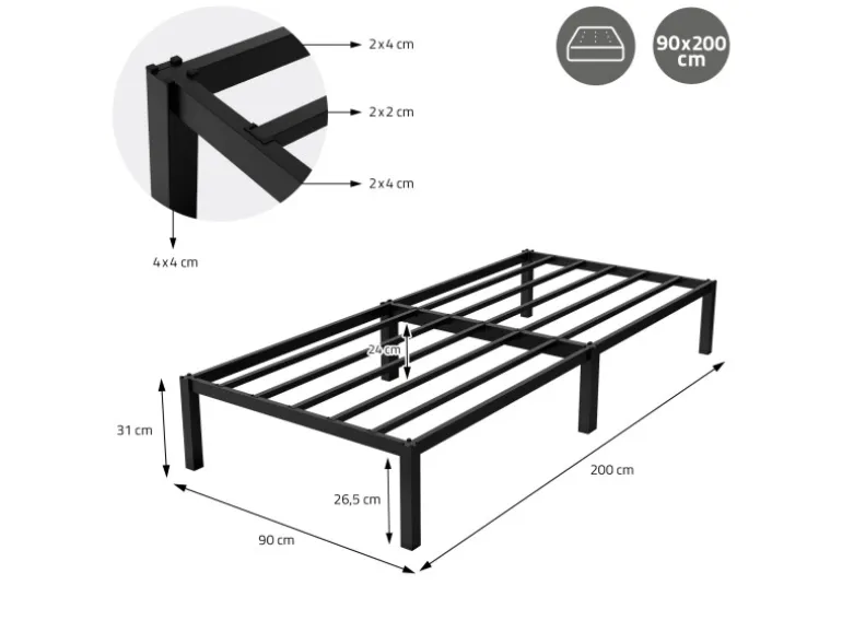 ML-Design Metallbett 90x200cm auf Stahlrahmen mit Lattenrost Schwarz Bettgestell