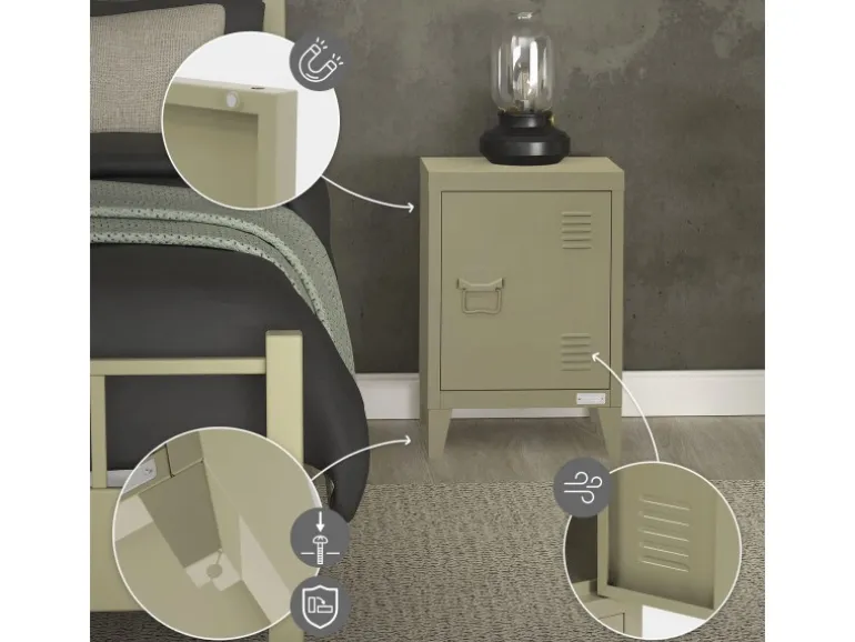 ML-Design Nachttisch in Olive 40x30x58 cm aus Stahl Industriedesign