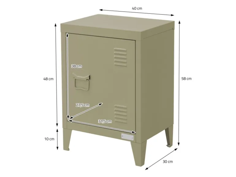 ML-Design Nachttisch in Olive 40x30x58 cm aus Stahl Industriedesign