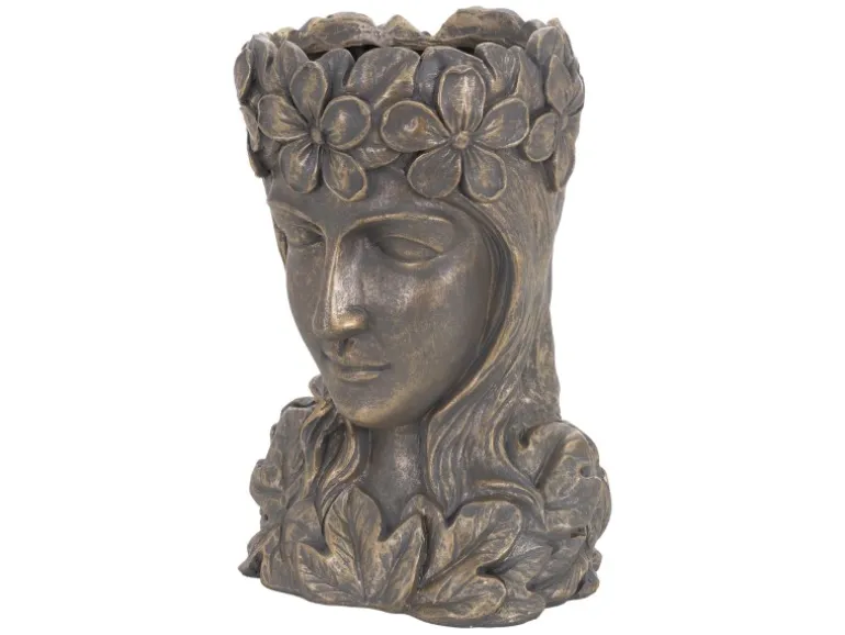 ML-Design Pflanztopf Frauenkopf Figur 21x16x32 cm Bronze Kunstharz Innen Außen