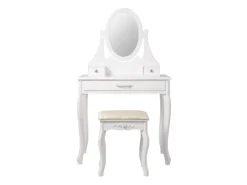 ML-Design Schminktisch Weiß mit Spiegel Hocker 3 Schubladen 75x140x40 cm aus MDF