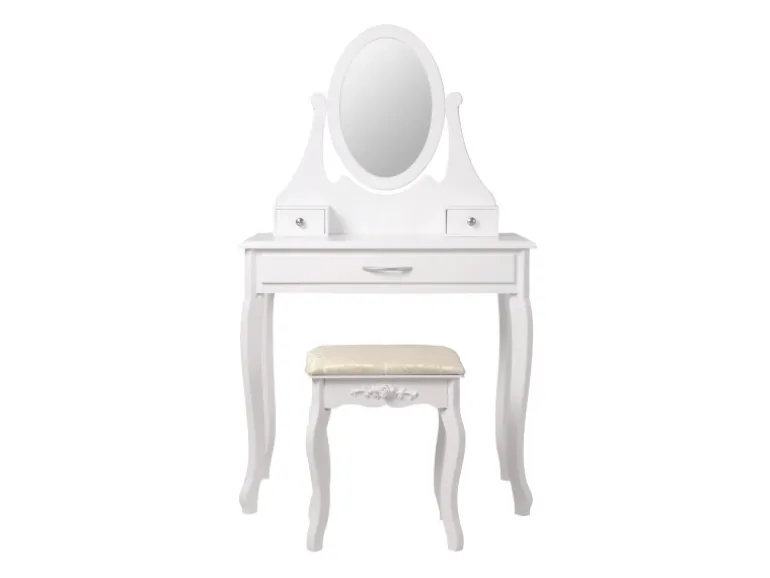ML-Design Schminktisch Weiß mit Spiegel Hocker 3 Schubladen 75x140x40 cm aus MDF