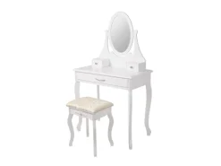 ML-Design Schminktisch Weiß mit Spiegel Hocker 3 Schubladen 75x140x40 cm aus MDF