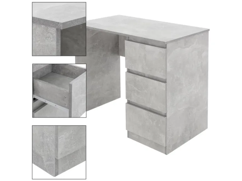 ML-Design Schreibtisch mit 3 Schubladen 90x76x50cm Grau Arbeitstisch Beton-Optik
