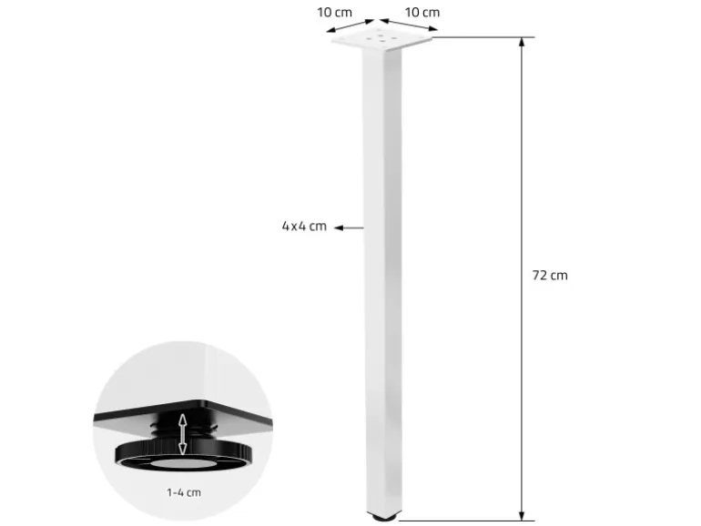 ML-Design Tischbeine 4Er Set I-Design H72 cm Weiß Stahl 4x4 cm
