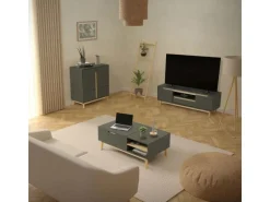 ML-Design TV-Schrank 140x40x46cm Grün-Natur mit 2 Türen für Fernseher bis 65Zoll