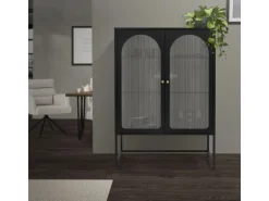 ML-Design Vitrinenschrank 85x120x40 cm Schwarz Metallschrank aus Stahl